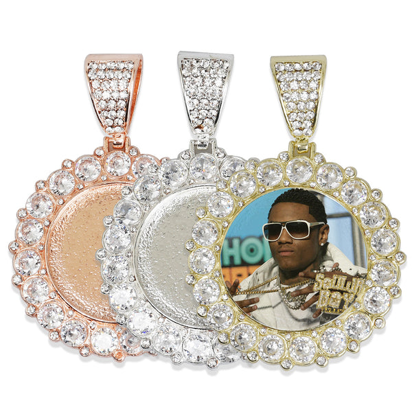 29mm Big Diamond Photos Pendant Men's Women's Hip Hop Zircon Pendant 14k Real Gold Plated 2 pieces/lot 103282