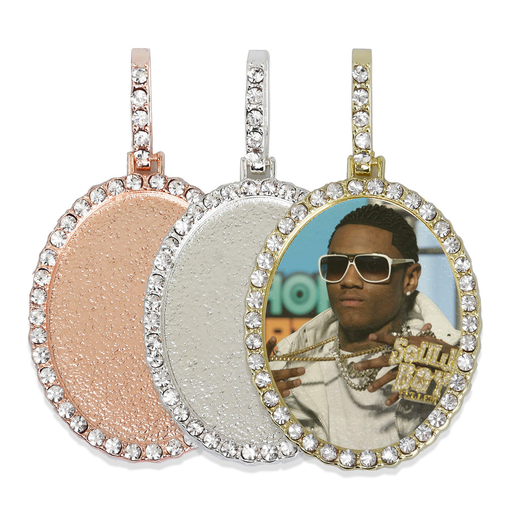 30*40mm Oval Zircon Pendant Real Gold Plated Hip Hop Pendant For Photo Memory 2 pieces/lot 103283