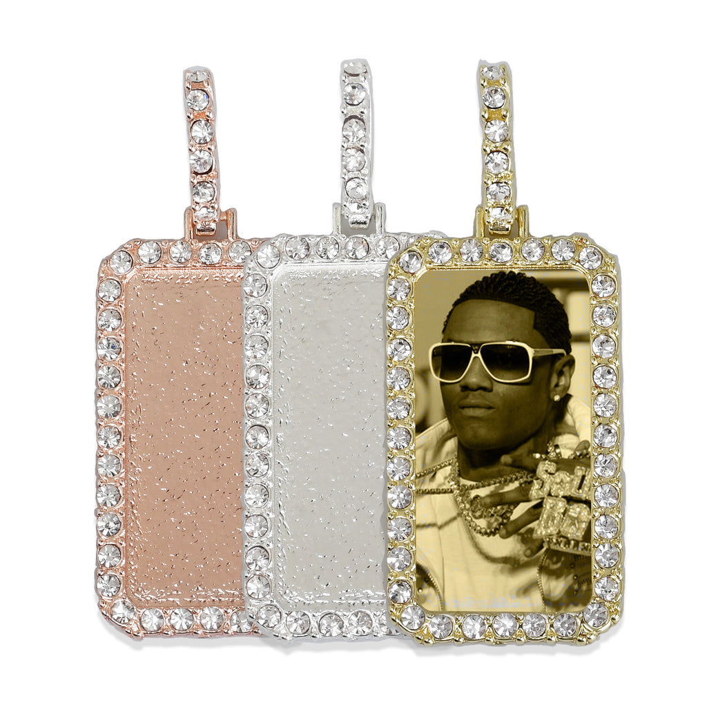 19*38mm Rectangle Picture Pendant Zircon Pendant Real Gold Plated Hip Hop Pendant For Gift 2 pieces/lot 103284