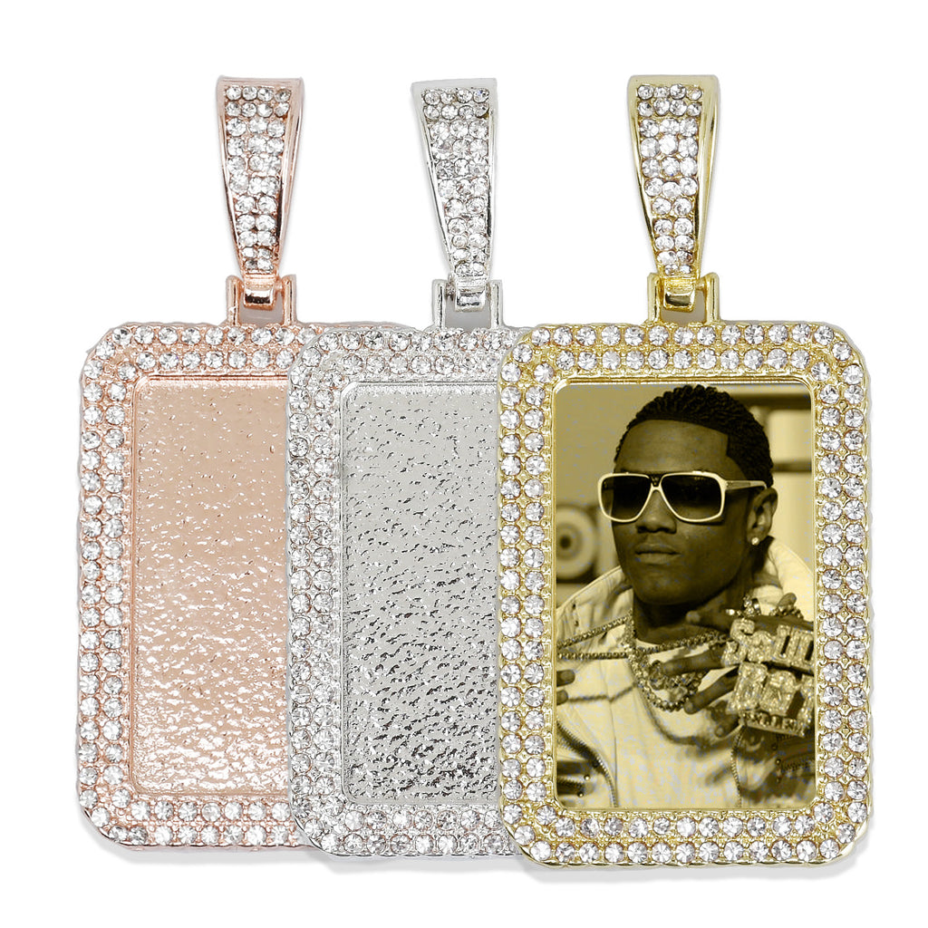 21*34mm Rectangle Picture Pendant Double Zircon Pendant Real Gold Plated Hip Hop Pendant For Gift 2 pieces/lot 103285