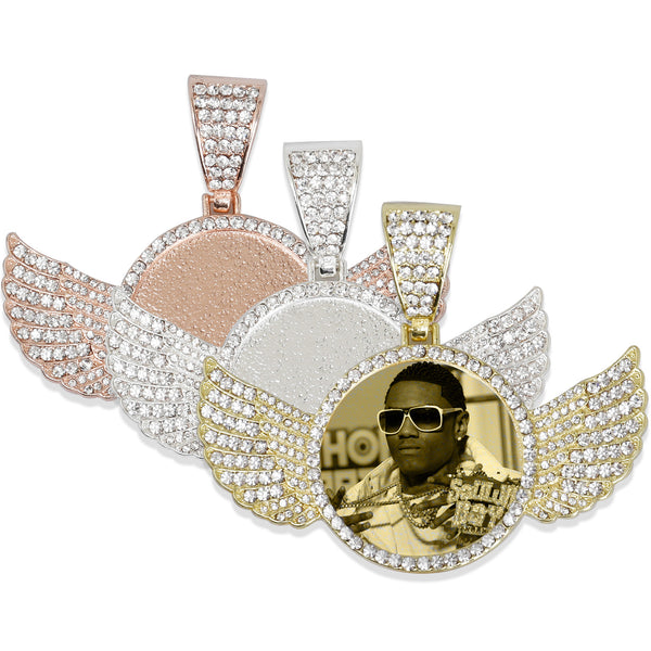 30mm Wing Picture Pendant Hip Hop Jewelry Gifts Mens Jewelry Zircon Pendant Real Gold Plated 2pcs 103286