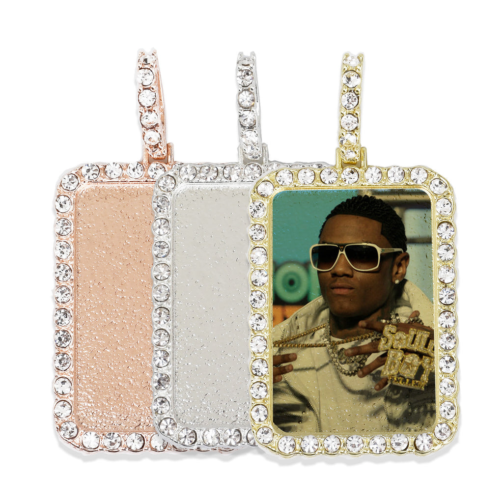 30*46mm Rectangle Picture Pendant Hip Hop Jewelry Gifts Zircon Pendant Real Gold Plated 2pcs 103288