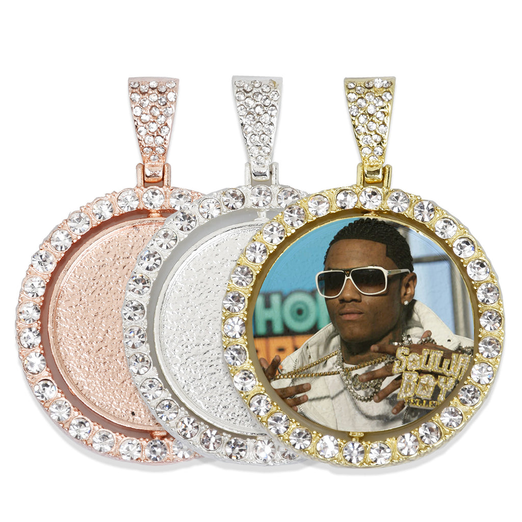 29mm Double Sided Rotating Pendant Hip Hop Jewelry Gifts Zircon Pendant For Picture Real Gold Plated 2pcs 103291