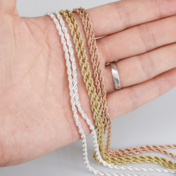 20"/24"/28" Stainless Steel Hip Hop Chain Necklace 3mm link width Finished Twist Chain Stainless Chain Real Gold Plated 2pcs 10330