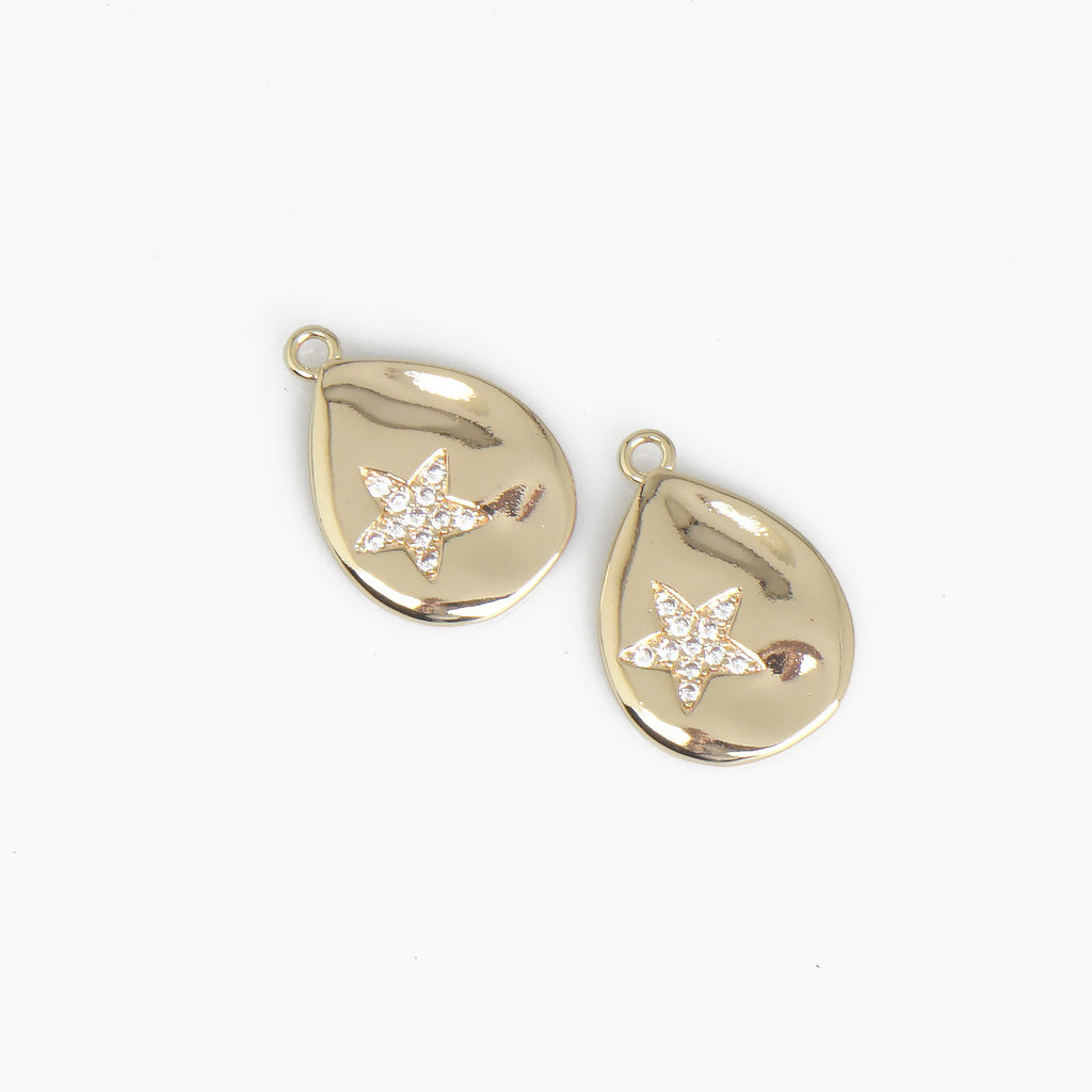 14K Gold Plated 15*22mm Brass Teardrop Charm Pendants Star Zircon Pendant For Jewelry Making 1 Piece 10331005