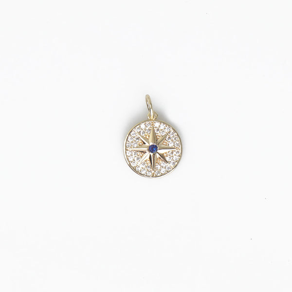 14K Real Gold Plated 11mm Round Brass Charm Pendants Cubic North Star Pendants Zircon Pendant 1 Piece 10331105