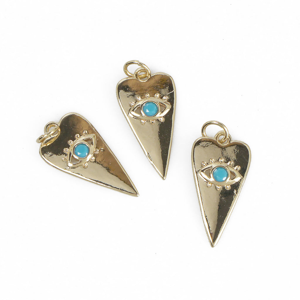 14K Real Gold Plated 10*20mm Heart Shape Charm Dainty Turquoise Evil Eye Charm 1 Piece 10331405