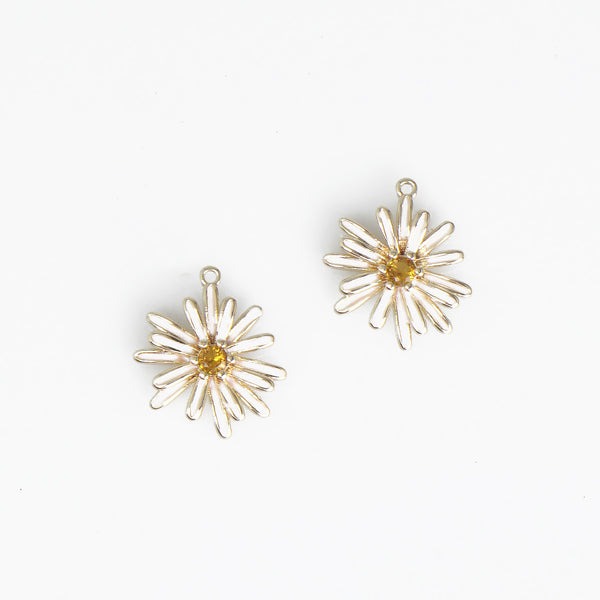 14K Real Gold Plated 15*18mm Daisy Charm Pendants Brass Necklace Earring Charm With Zircon 1 Piece 10331550