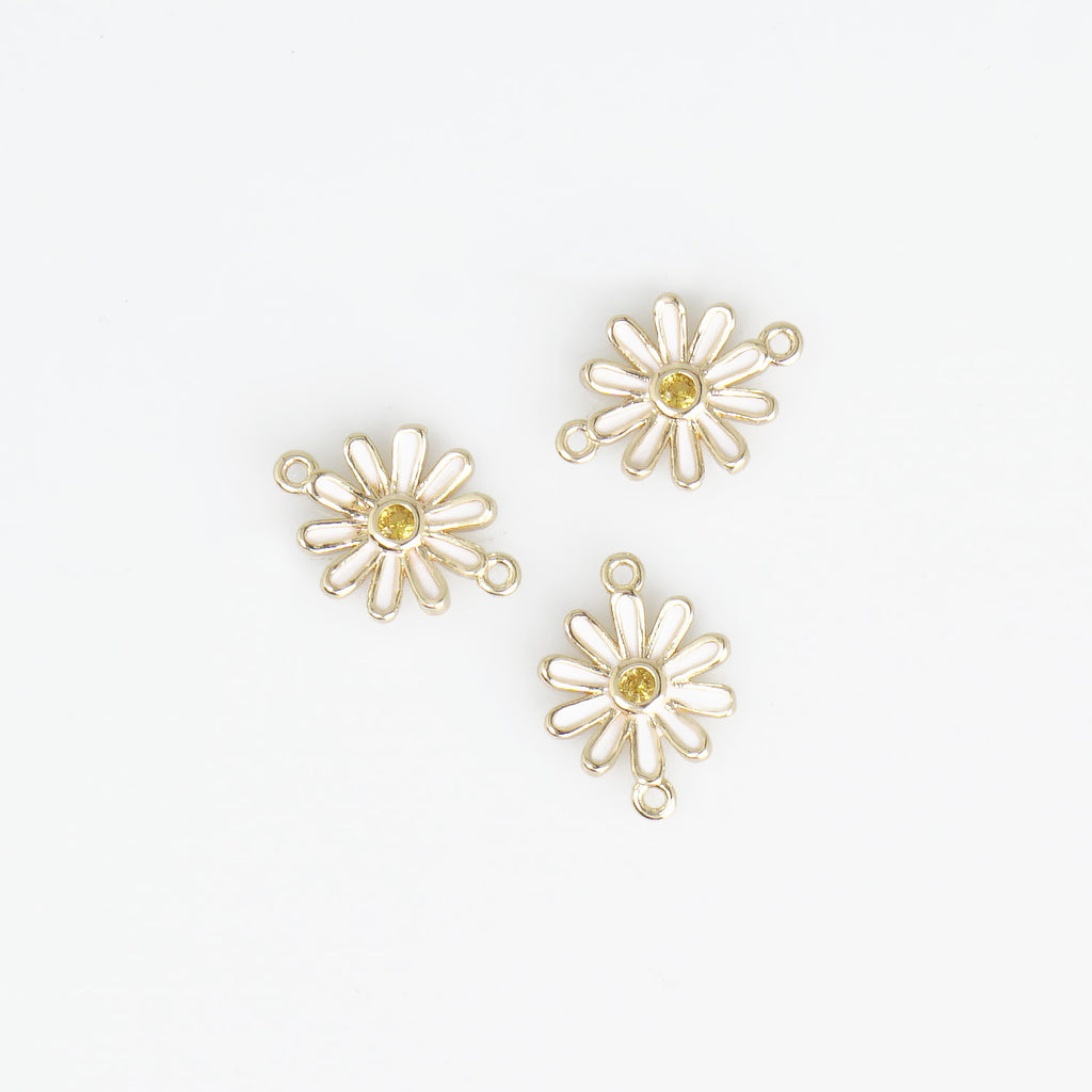 14K Gold Plated 10*13mm Daisy Connector Zirconia Bracelet Charm Enamel Flower Pendant 1 Piece 10331551