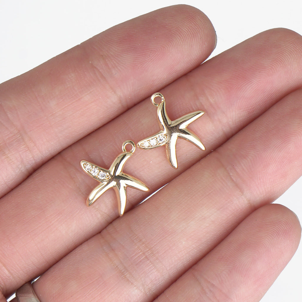 14K Gold Filled Pendant 15*15mm Starfish Charm for Earring Bracelet Necklace Charm Jewelry Making Zircon Star Fish Charm 10331650