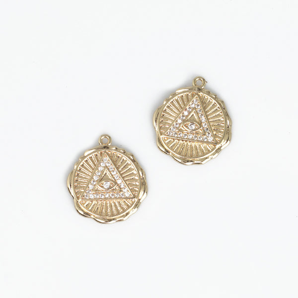 14k Gold Filled Evil Eye Pendant 17mm Medallion Greek Eye Charm for strength and protection Jewelry Making 10331851