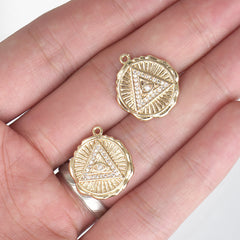 14k Gold Filled Evil Eye Pendant 17mm Medallion Greek Eye Charm for strength and protection Jewelry Making 10331851