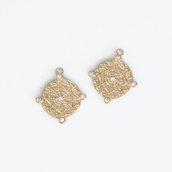 14k Gold Filled Pendant Charm Medallion pendant necklace, Gold Jewelry in Coin disc Charm medallion Necklace Earring Charm Supply 10331853