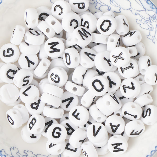 9*4mm White Acrylic Alphabet Beads Round Beads 2mm Hole 100 Pcs/Bag Mixed 10346050