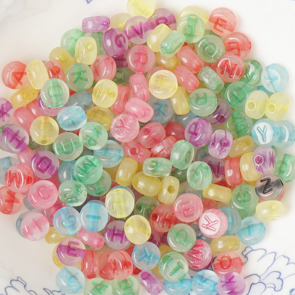 7*3.4mm Colorful Acrylic Beads Glow in Dark Alphabet Beads Flat Round Beads 100 Pcs/Bag 10346350