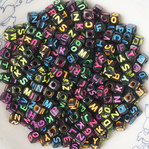5mm Black Alphabet Beads Cube Acrylic Alphabet Beads A-Z 100 Pcs/Bag Mixed 10346550
