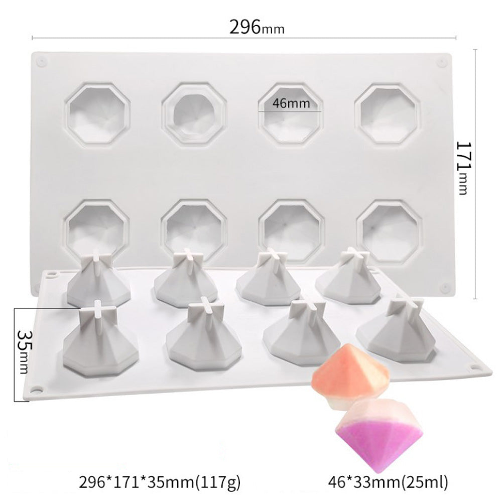 8-Cavity 3D Diamond Shape Silicone Mold DIY Pastry Dessert Chocolate Mould Cake Mold Decorating Tool 1pc 10360752