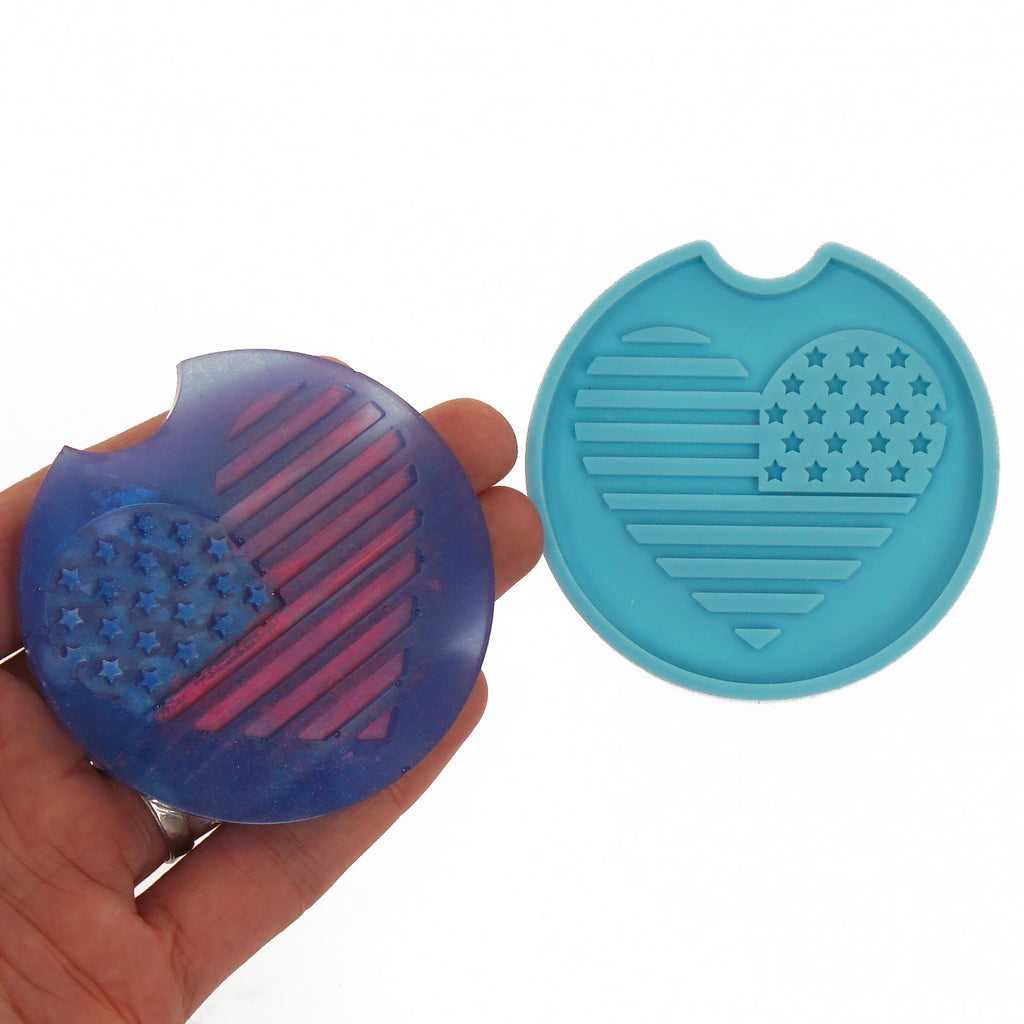 1 piece Blue Silicone Car Cup Coaster Mold US Heart Coaster Molds Resin Molds DIY Hand Craft Gift 10364161