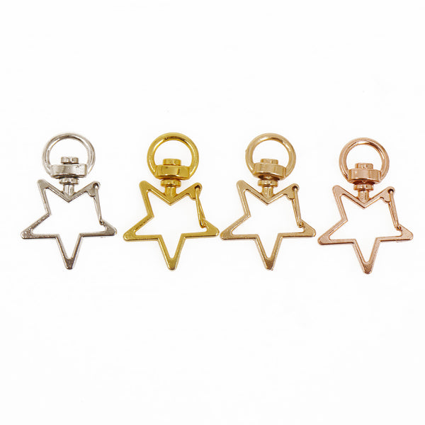 10PCS Alloy Keychain Star Shape key Rings with Swivel Connector, Snap hook, Multiple colors 103662