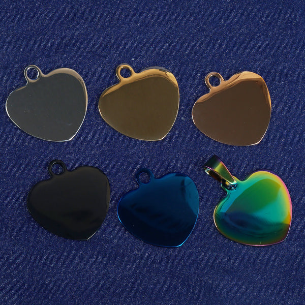 10PCS 25mm Heart Stainless Steel Dog Tag Mirror Surface Dog ID Tag, DIY Blank Pet Tags 103723