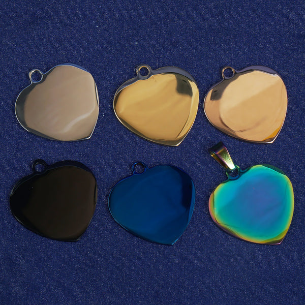 10PCS 30mm Heart Stainless Steel Dog Tag Mirror Surface Dog ID Tag, DIY Blank Pet Tags 103724