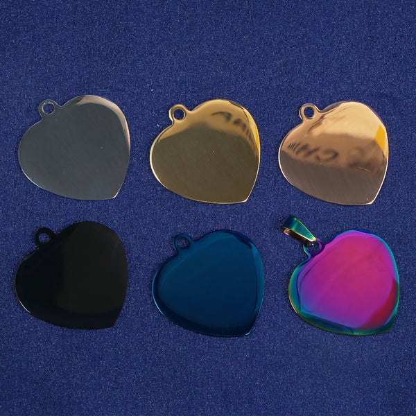 10PCS 35mm Heart Stainless Steel Dog Tag Mirror Surface Stainless Steel Blank, DIY Blank Pet Tags 103725
