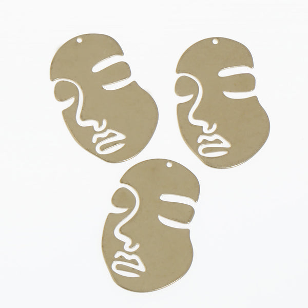 6PCS 40*25mm Brass Face Shape Earring Charm, New Connector Charms, Raw Brass Pendants with hole 10378550