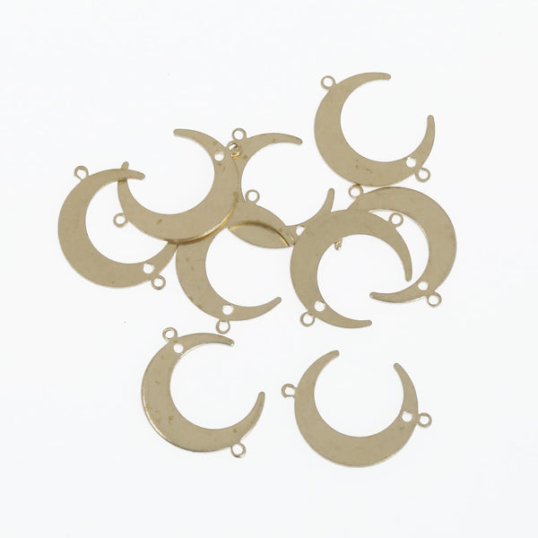 20PCS Raw Brass Moon Connectors, crescent moon pendants charms with 2 loops for jewelry making 10379050