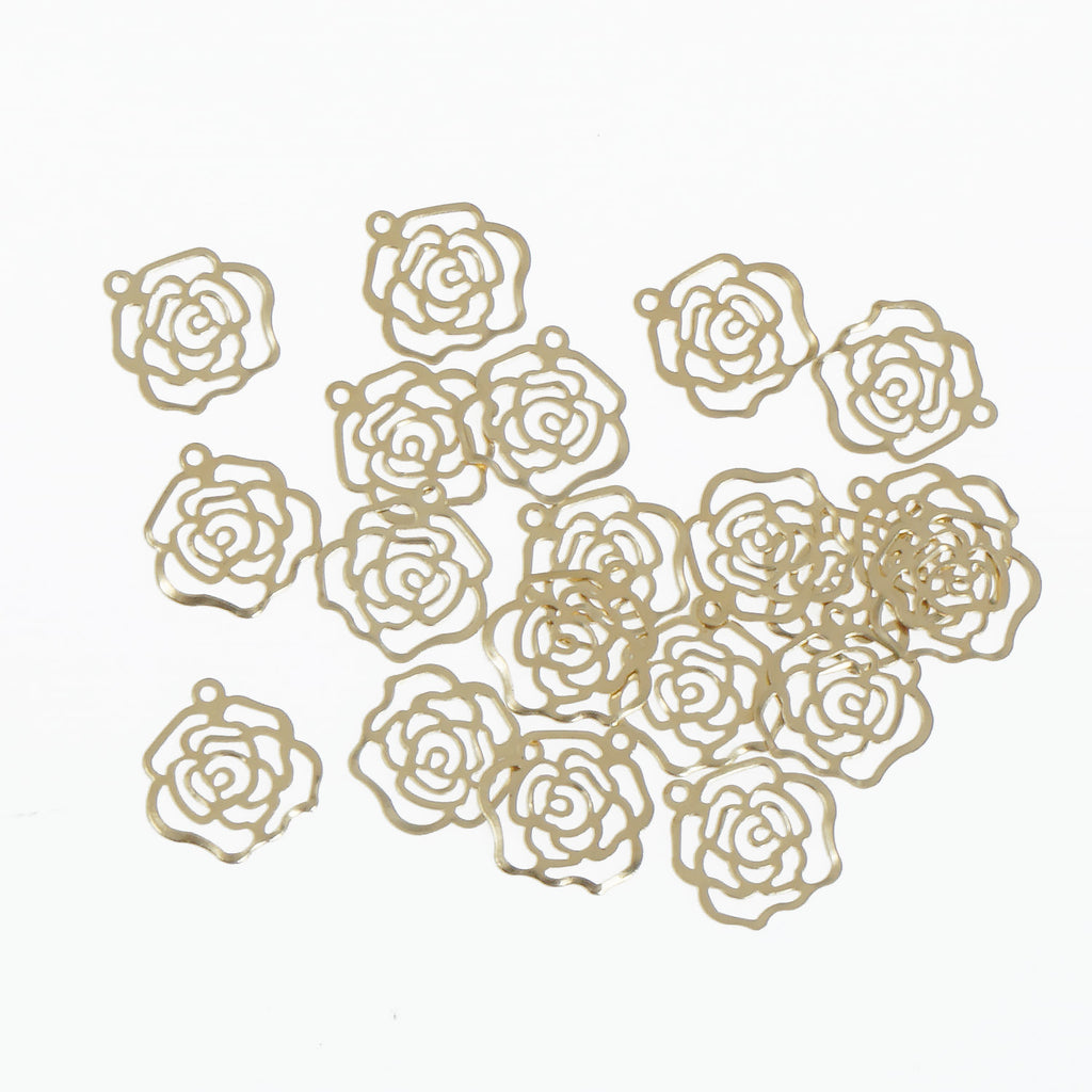 50PCS Raw Brass Flower Charm Earring Finding Carved Rose Pendant for jewelry making 10379950