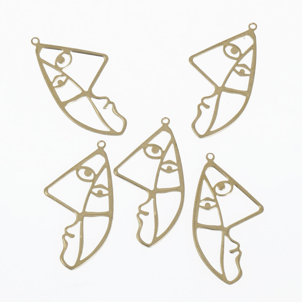 6PCS Raw Brass Face Charm Earring Finding Geometrical Pendant for jewelry making 10380450
