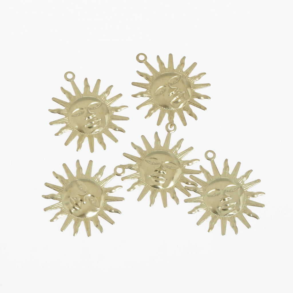 20PCS Raw Brass Smile Sunshine Charm Earring Finding Sun Pendant for jewelry making 10380550
