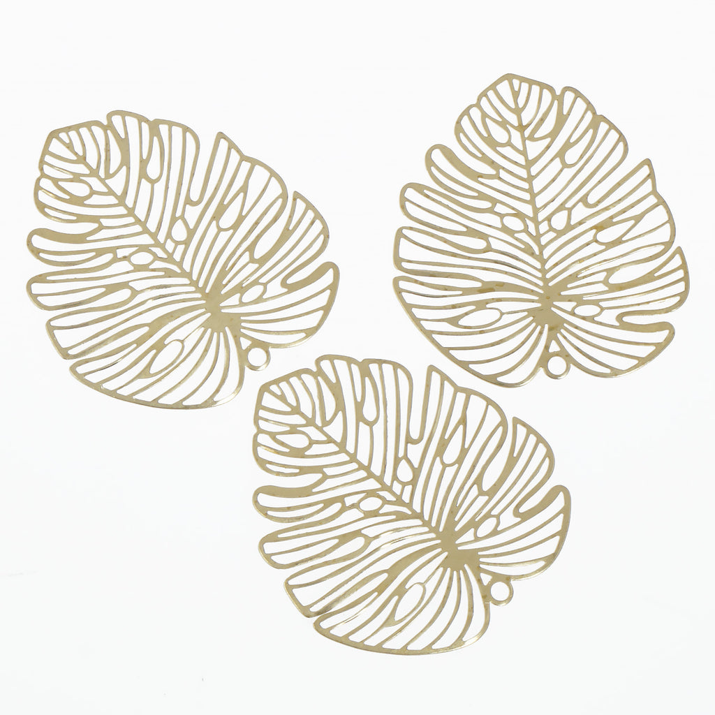 6PCS Raw Brass Carved Monstera Leaf Charm Earring Finding Brass Leaf Pendant for jewelry making 10380750