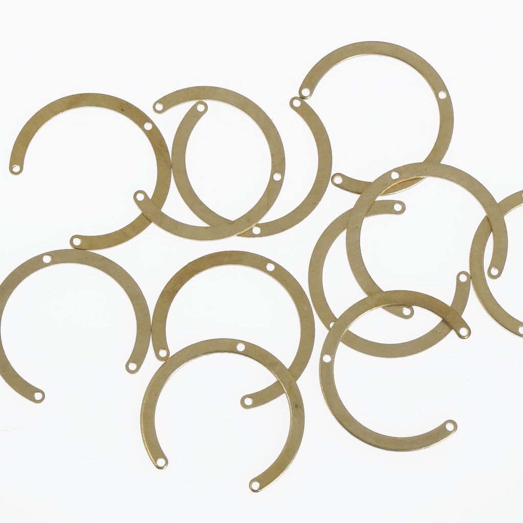6pcs Raw Brass connector Charms Circle Earring Pendant 3-hole