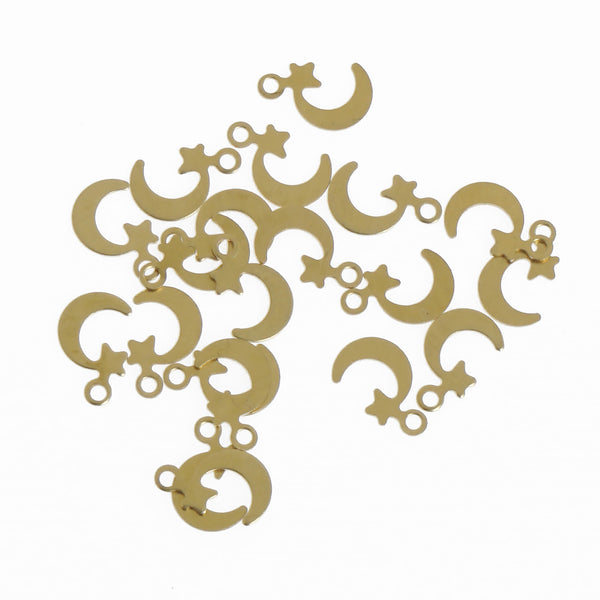 50PCS Raw Brass Moon Star Earring Charm Brass Bracelet Connetor for jewelry making 10381450