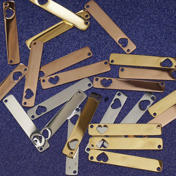 1/4*1 1/4" Heart Carved Stainless steel Rectangle Stamping Blanks with 2 holes metal blanks stamping supplies 10pcs