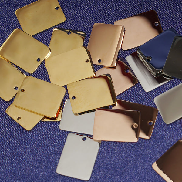 5/8*3/4" High Polish Stainless steel Rectangle Stamping Blanks with a hole metal tag stamping supplies 10pcs