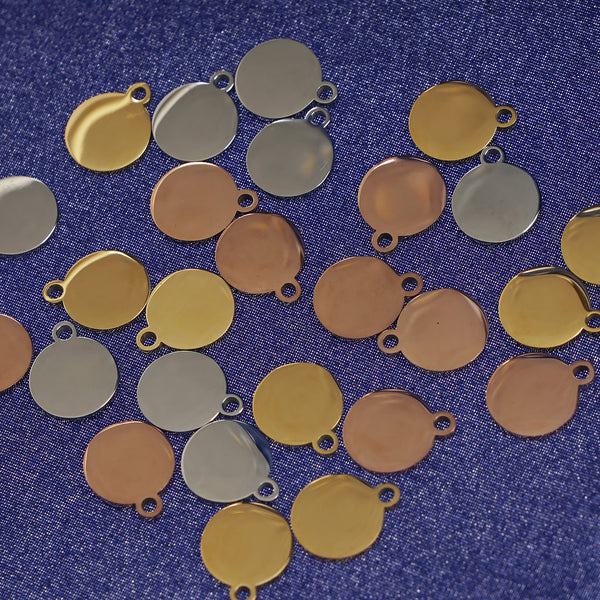 3/8" High Polish Stainless steel Round Shape Stamping Blanks with a loop metal tag stamping supplies 10pcs