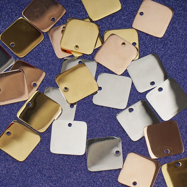 5/8" High Polish Stainless steel Square Stamping Blanks with a hole metal tag stamping supplies 10pcs