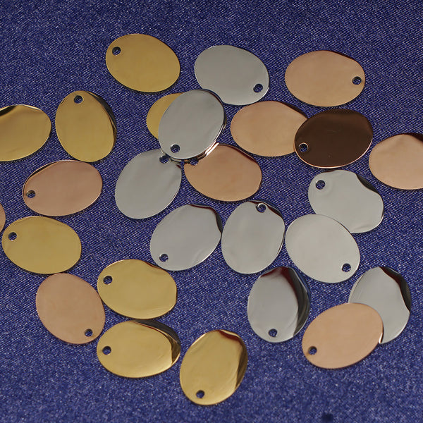 7/16*5/8" High Polish Stainless steel Oval Stamping Blanks with a hole metal tag stamping supplies 10pcs