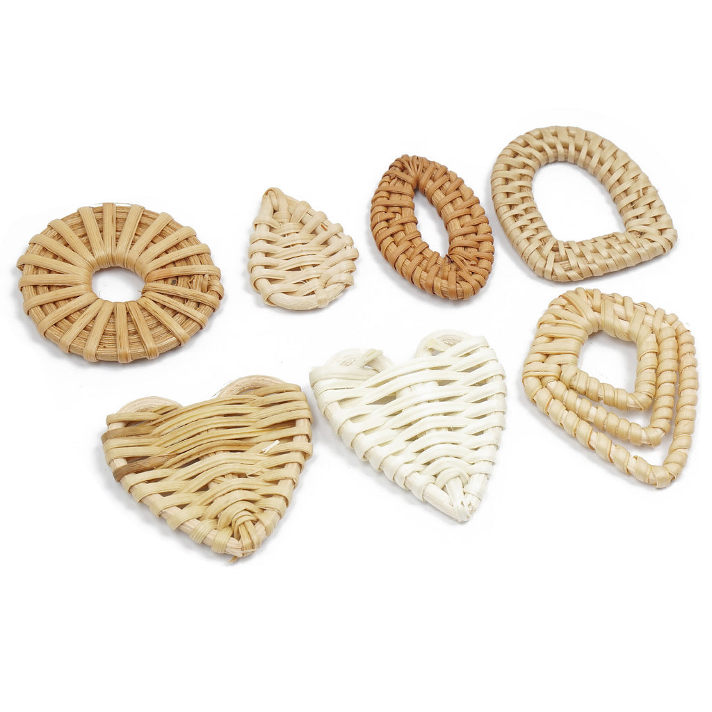 6pcs Natural Rattan Earring Pendant Geometric Shape Wooden Straw Charms Handwoven Findings Jewelry Making 103942