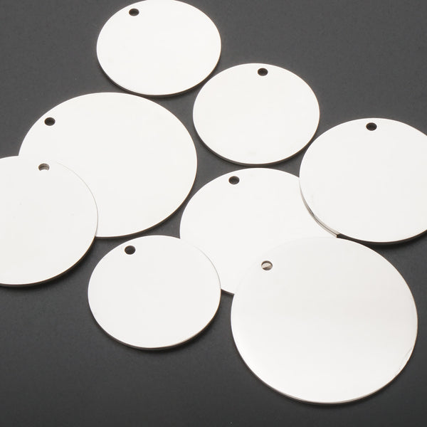 10PCS tibetara® Stainless Steel Stamping Blank Tags 25/30/35mm Round Blank Tag with hole 103966