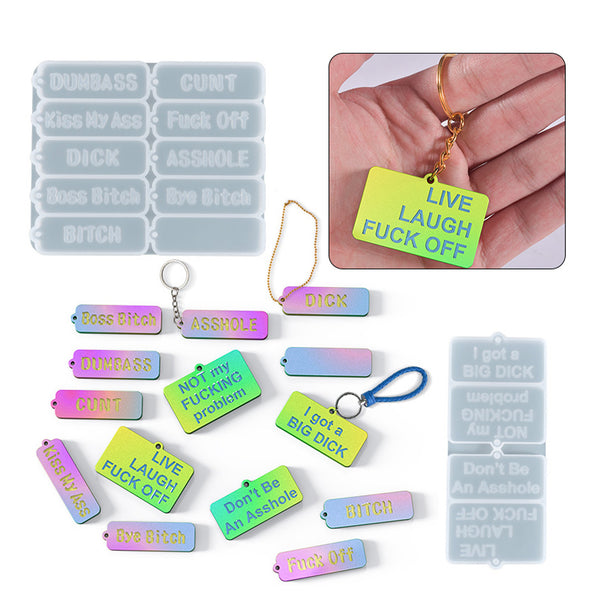 keychain tag silicone molds for resin with holes,fxck tag resin,silicone kit,rectangle keychain charm