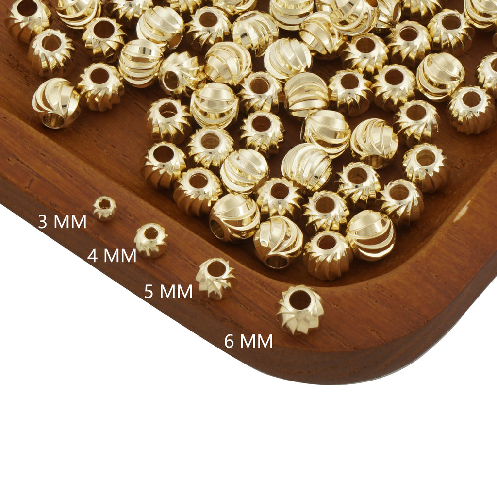 14K Gold Filled Brass Round Corrugated Beads Spacer Beads for Bracelet Necklace Jewelry Making Supply Wholesale 50pcs/bag