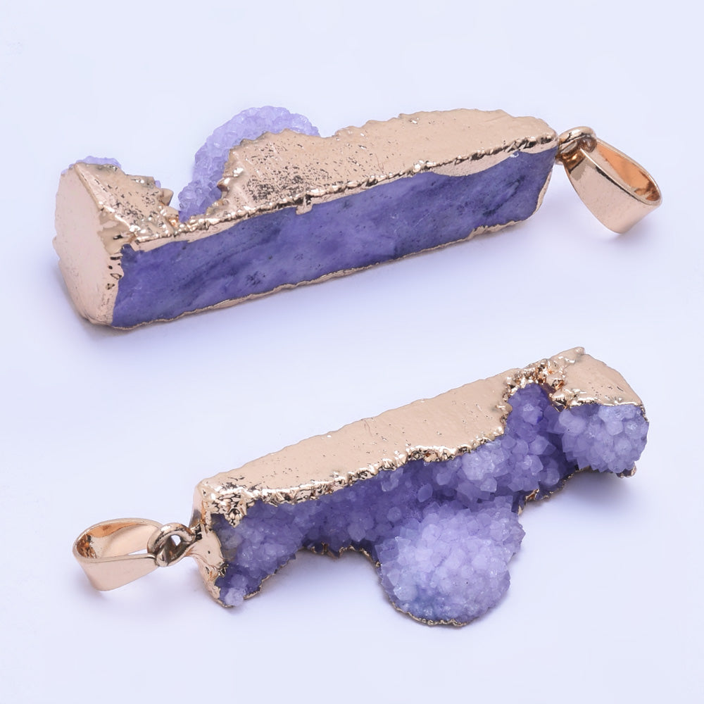 1  purple 40*9mm  Agate Rectangle Drusy Pendant Gold Plated Jewelry Making Handmake  DIY Natural stone Healing Fashion Jewelry Charm