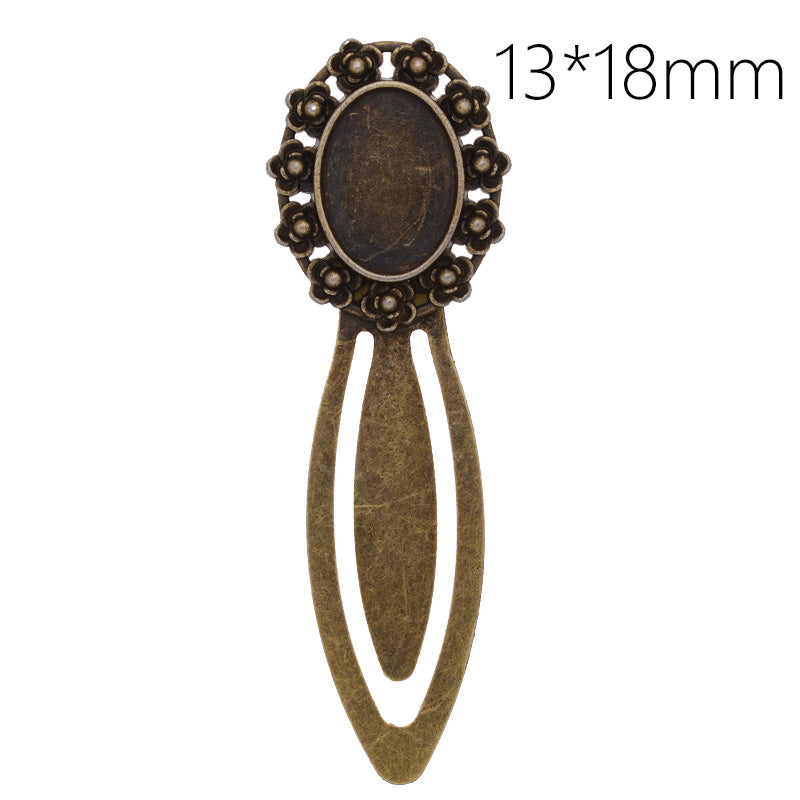 High Quality Vintage Antiqued Bronze Flower Bookmark with 13x18mm oval Bezel,length:74mm,10pcs/lot