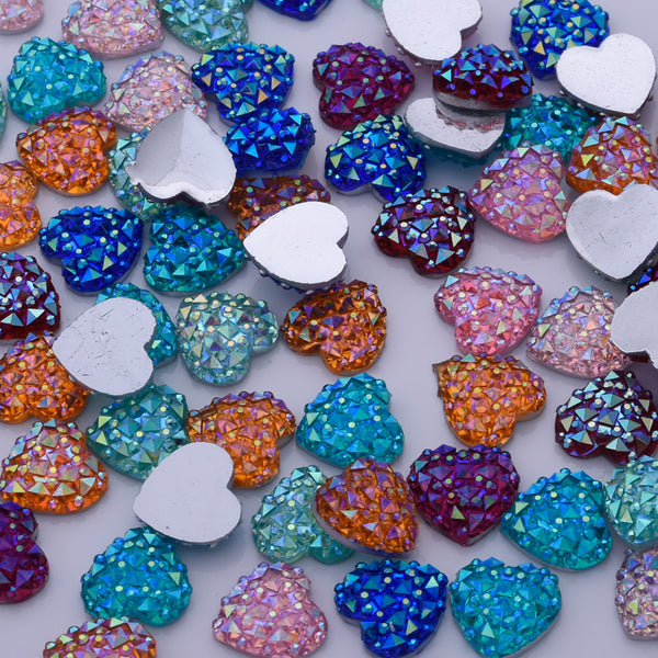 50 Heart shape 12mm Flat Back Resin Rhinestone Cabochons Jewelry Findings crocodile Cabochons