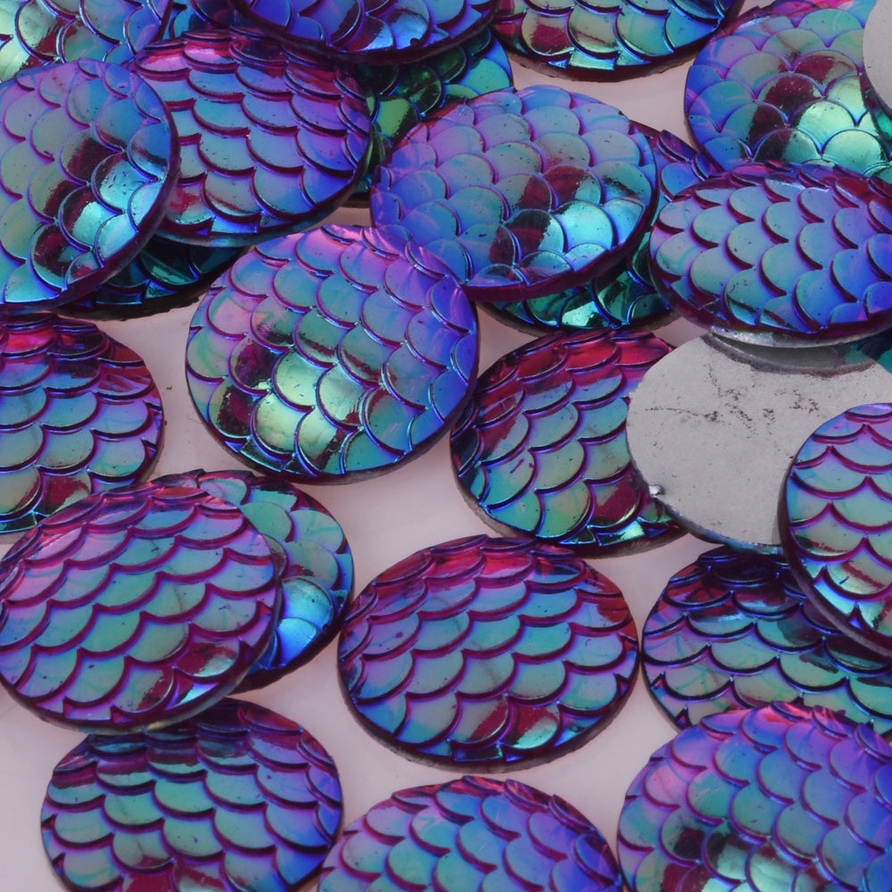 50 Purple Round Cameo Cabochon 16mm Mermaid Scale Jewelry Resin Cabochon Dragon Fish scale Cabochons Thickness 3mm
