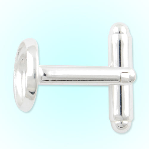 Silver Plated Cufflink Blanks with round bezel setting match 10mm cabochon