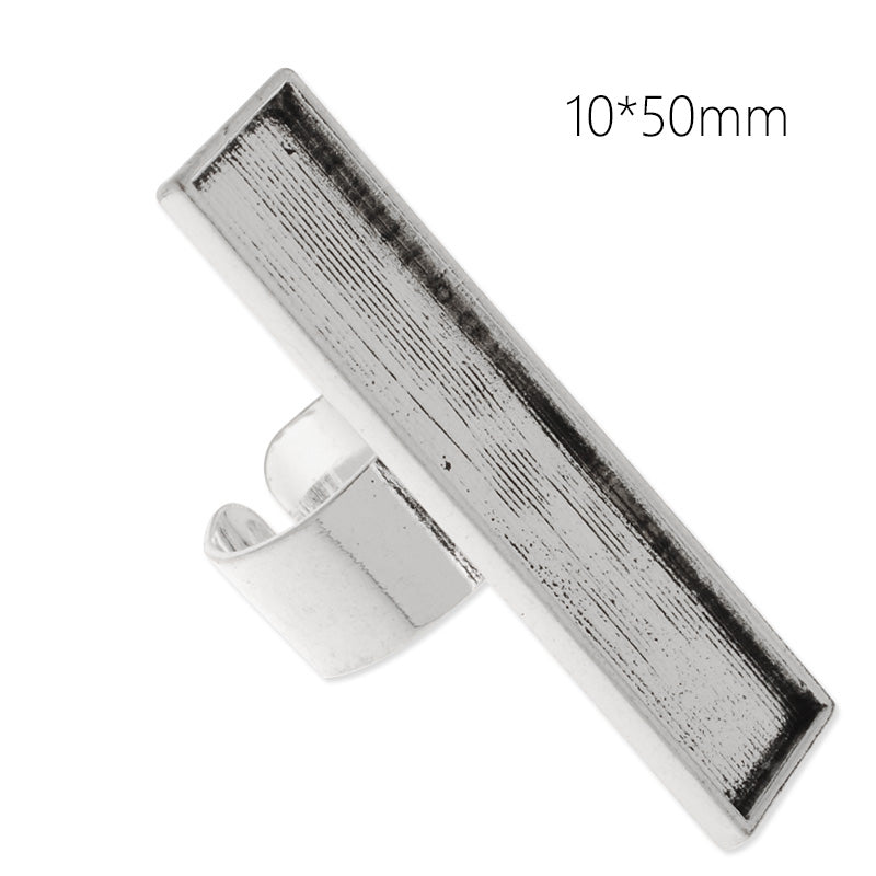 10x50mm antique silver plated adjustable rectangle cabochon base setting ring,2 blanks,ring bezel, 10 pieces/lot