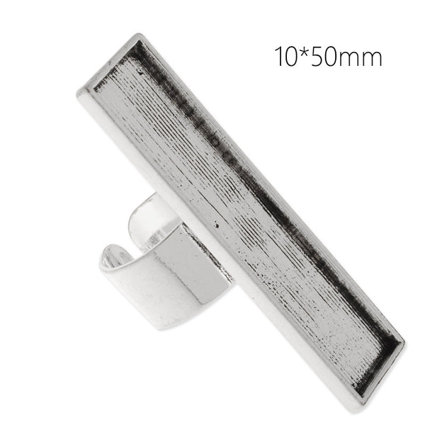 10x50mm antique silver plated adjustable rectangle cabochon base setting ring,2 blanks,ring bezel, 10 pieces/lot